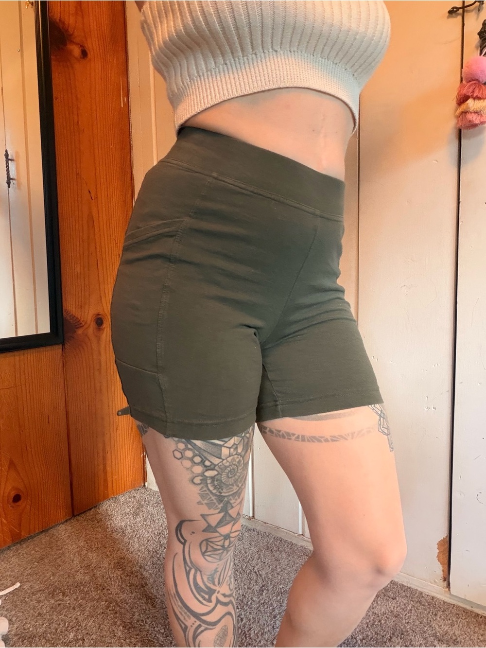 Olive Green High-Rise Women’s Stretch Shorts